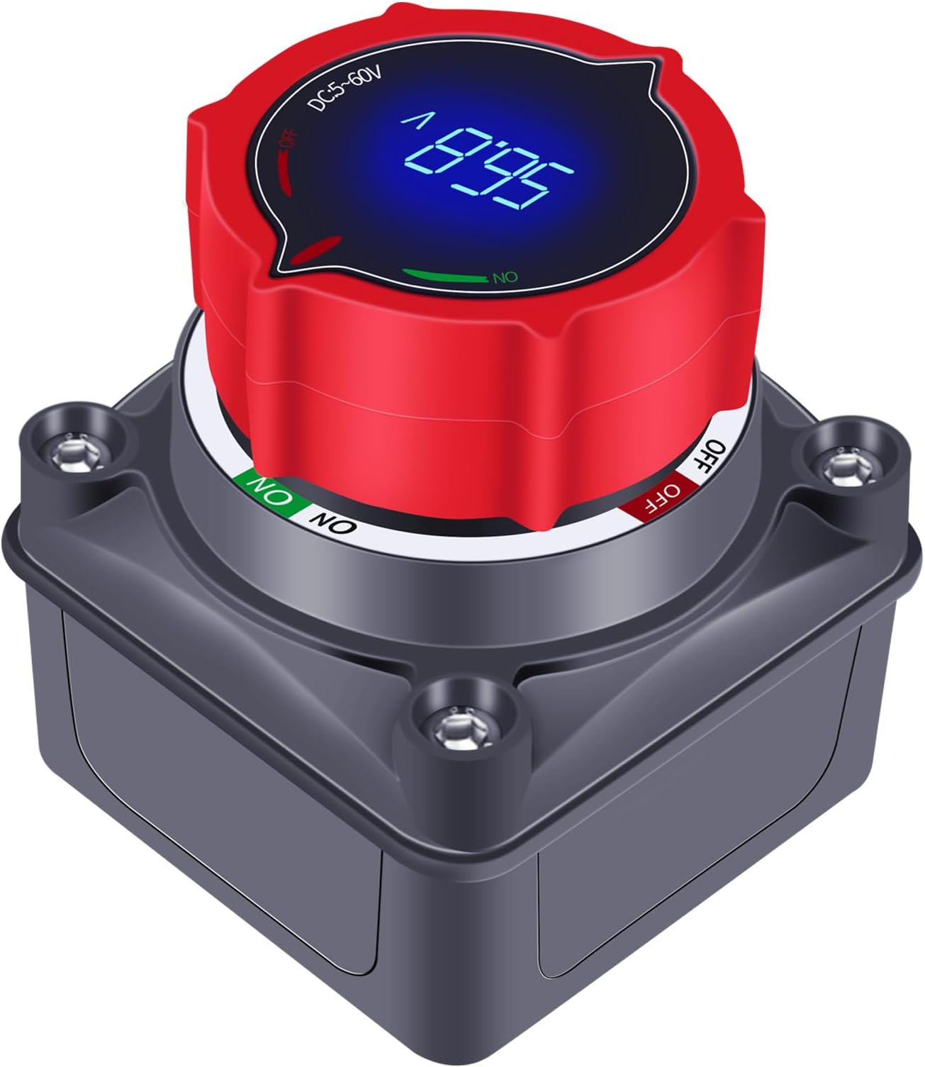 Upgrade Battery Disconnect Switch with Voltage Display, DC 5-60V Battery Power Master Disconnect Isolator Cut Shut Off Switch for Marine Boat Car Truck Camper RV Trailer (On/Off)