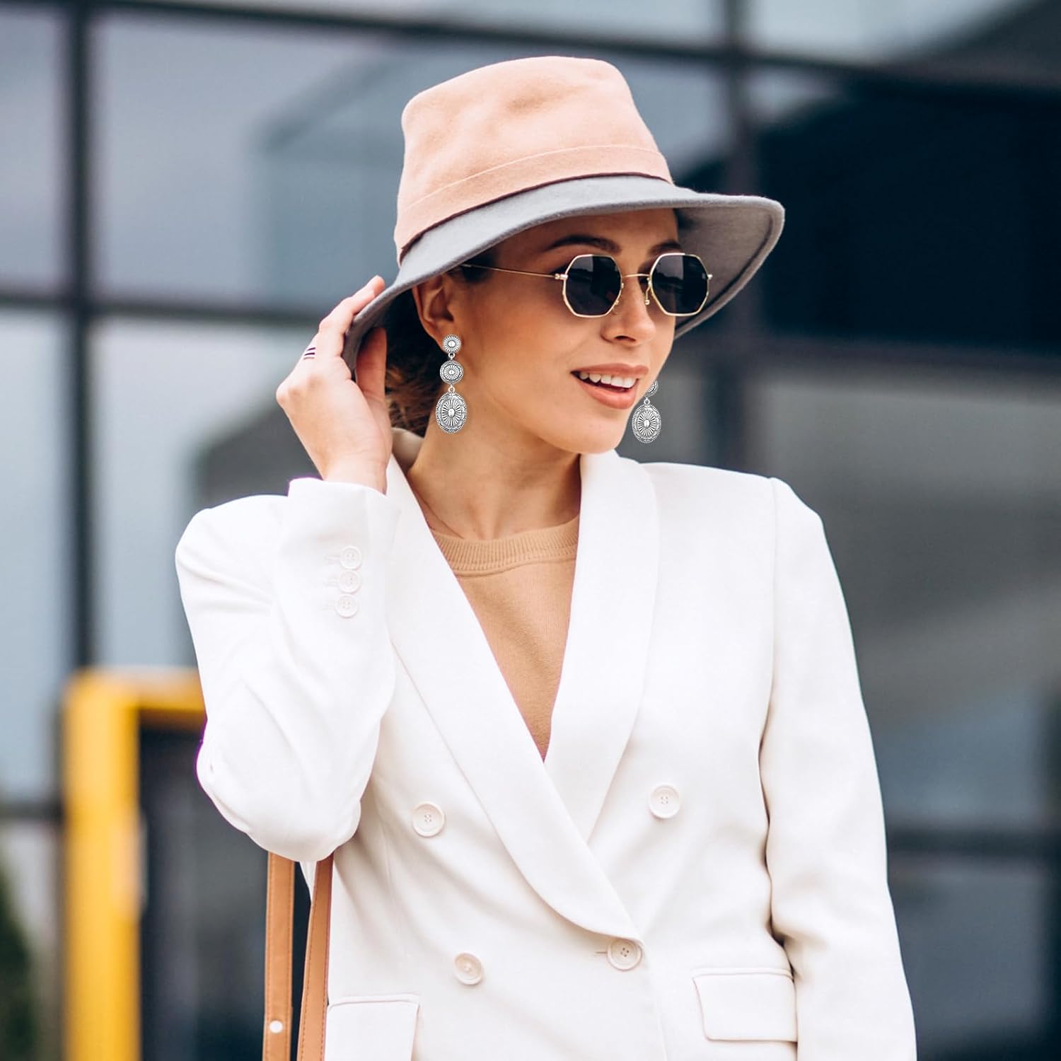 Silver Western Earrings for Women, Vintage Cowgirl Cowboy Western Silver Earrings, Oval Concho Drop Dangle Accessories Jewelry Country Concert Accessories for Women - Image 6