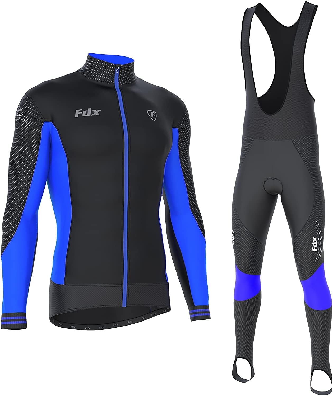 FDX Men's Thermodream Cycling Suit with Gloves, Socks, Lightweight, Thermal, Windproof, Super Roubaix Cycle Clothing Set, Long Sleeve Jersey, 3D Padded Bib Tight for Bicycle Riding