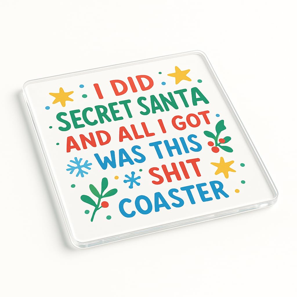 Acrylic Coaster Gift with Cheeky Festive Doodles - Whimsical Secret Santa Christmas Decor for Colleague Fun