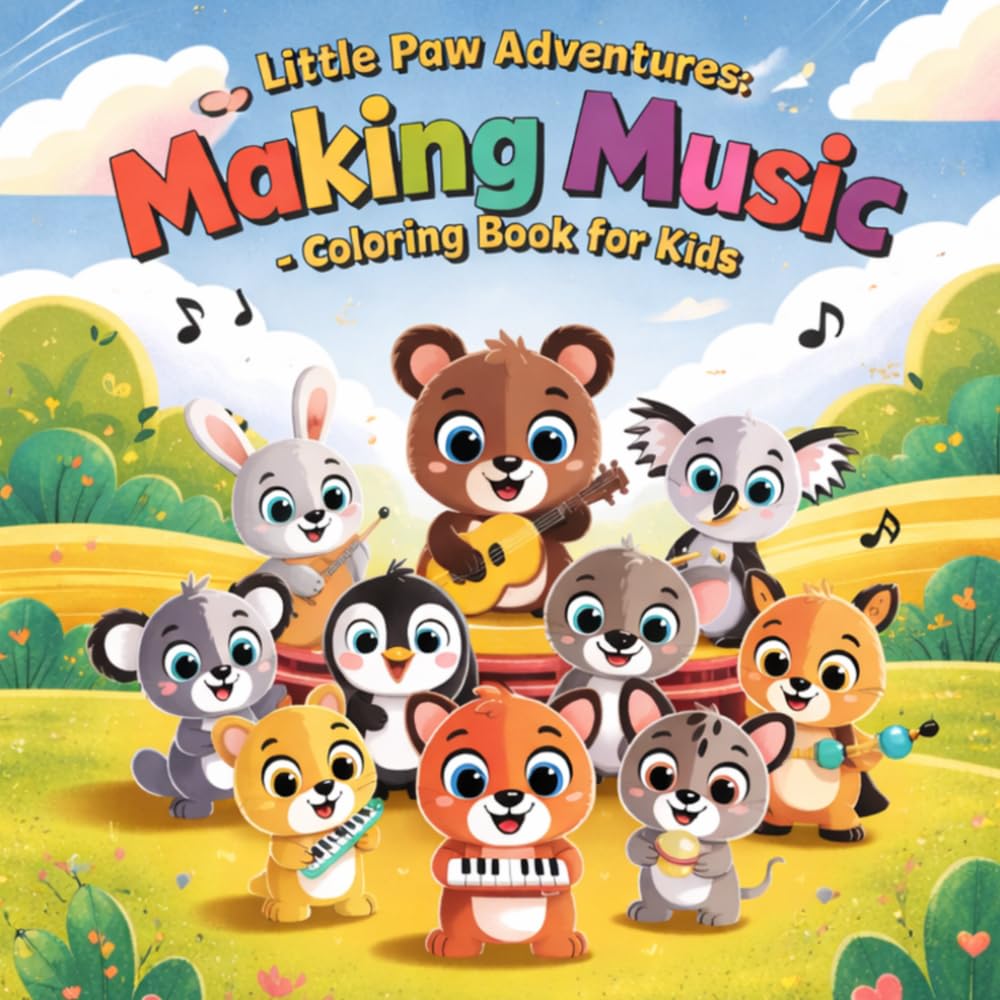 Coloring Book for Kids Ages 4-8 Little Paw Adventures Making Music: Cute Animal Orchestra Playing Musical Instruments For Boys and Girls Animals Gifts for Toddlers (Little Animals Adventures)