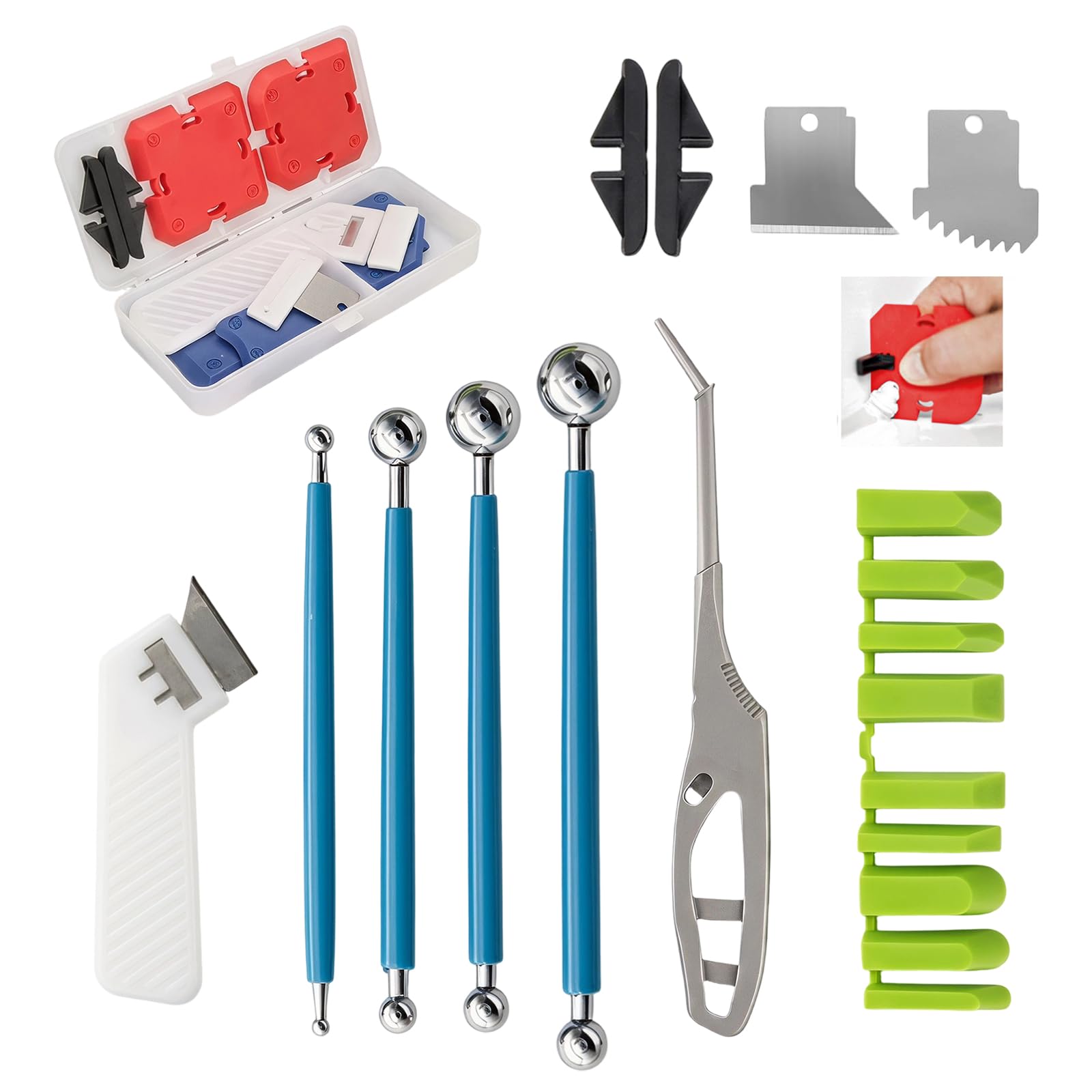 14PCS Silicone Caulking Tool, Silicone Sealant Remover Finishing Mastic Tool Silicone Removal Smoothing Applicator Grouting Tool for Floor Corner Tiles