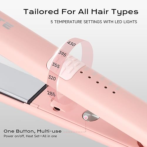 Miniatura 6 de Plancha plana de titanio 2 en 1 con calentamiento rápido y rápido, plancha alisadora profesional de 1 pulgada, 5 ajustes de temperatura para todo