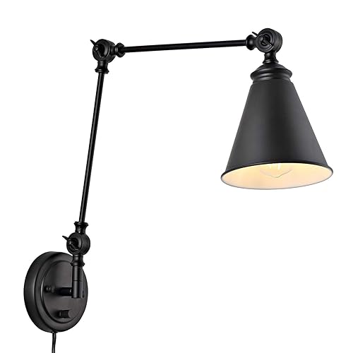WINGBO Vintage Adjustable Swing Arm Wall Lamp Foldable Black Wall