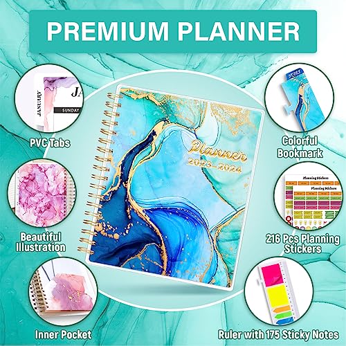 Hardcover Planner 2023-2024 7.9" X 9.8", Large 18 Months Daily Weekly Monthly Planner Yearly Agenda July. 2023–Dec. 2024, Page Tabs, Separator Page, Pocket Folder, Bookmark, Sticky Note Set #TOP1