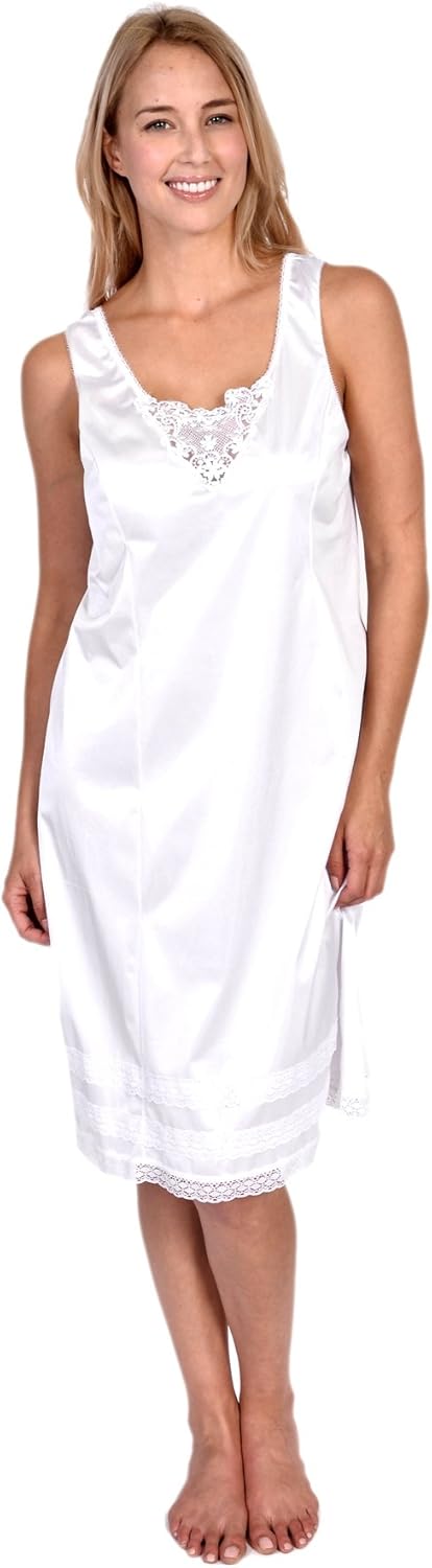 Patricia Lingerie Women's Snip-it Luminesse Satin Full Slip with Lace Trim for Under Dresses at  Women’s Clothing store