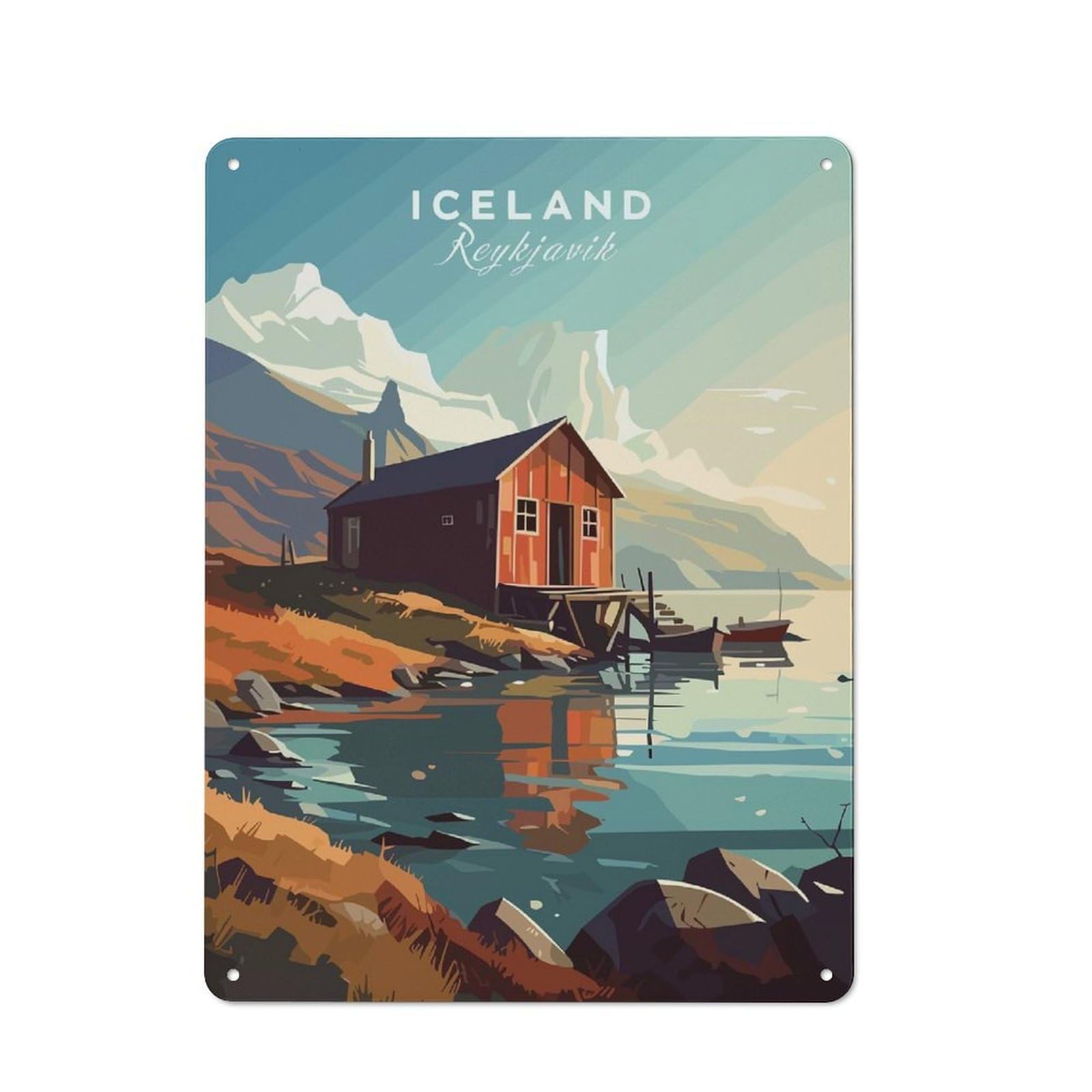 Junmoney Style-5 Iceland Reykjavik Travel Decorative Metal Plaque 40X30cm, Shop Front Style Restaurant Wall Art For Coffee Bar, Small Shop Or Dining Room