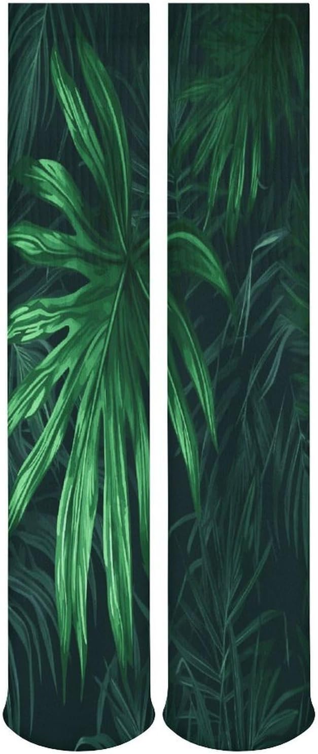 Green Tropical Jungle Plant Crew Socks Cozy Casual Calf Socks Lightweight Long Work Sock Breathable Athletic Sock for Hiking Sports Running 5 Pairs