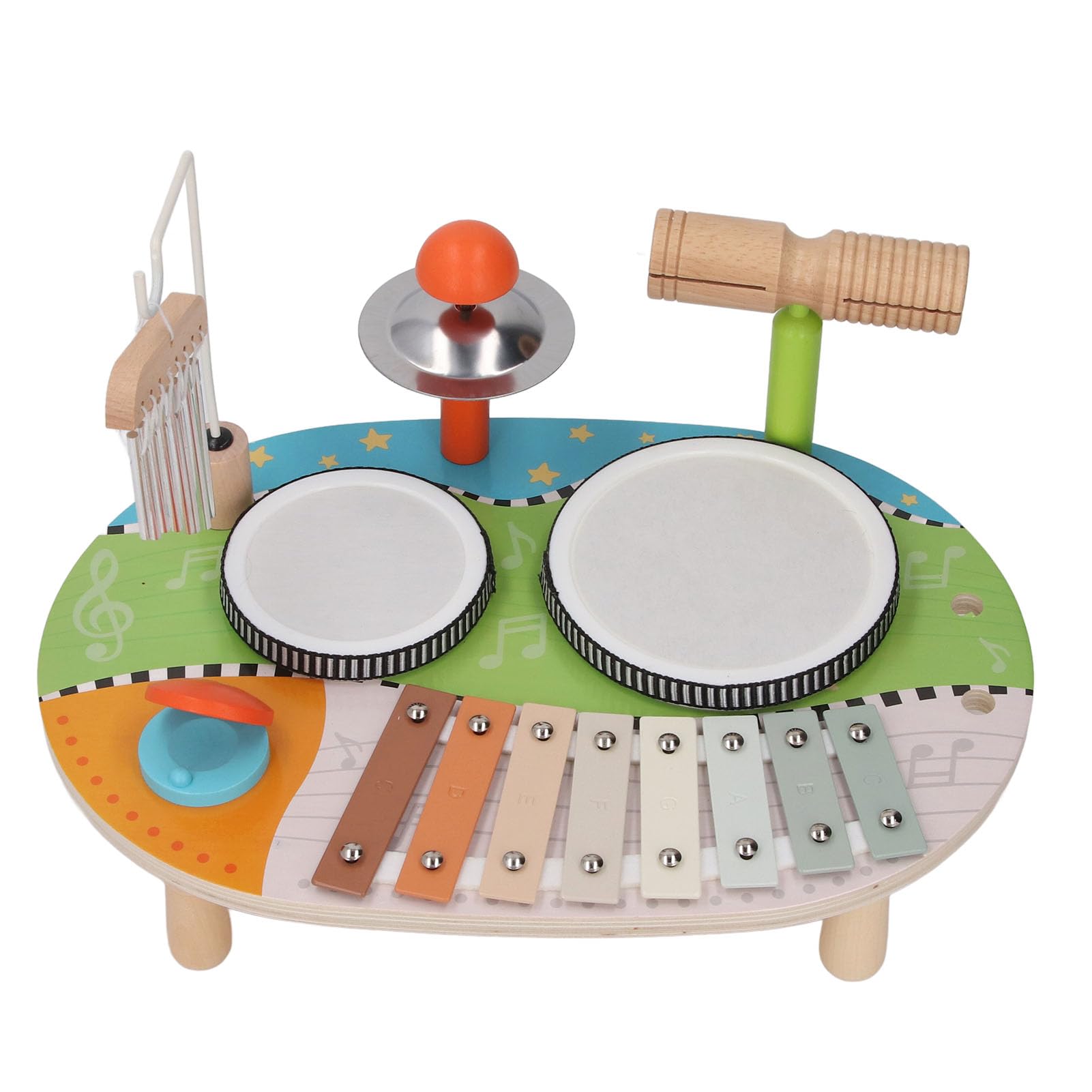 RiToEasysports Set di Percussioni in Legno per Bambini, Tamburo e | Legno Composito e Ferro, Gioco Musicale 3 in 1, Sviluppa la Coordinazione