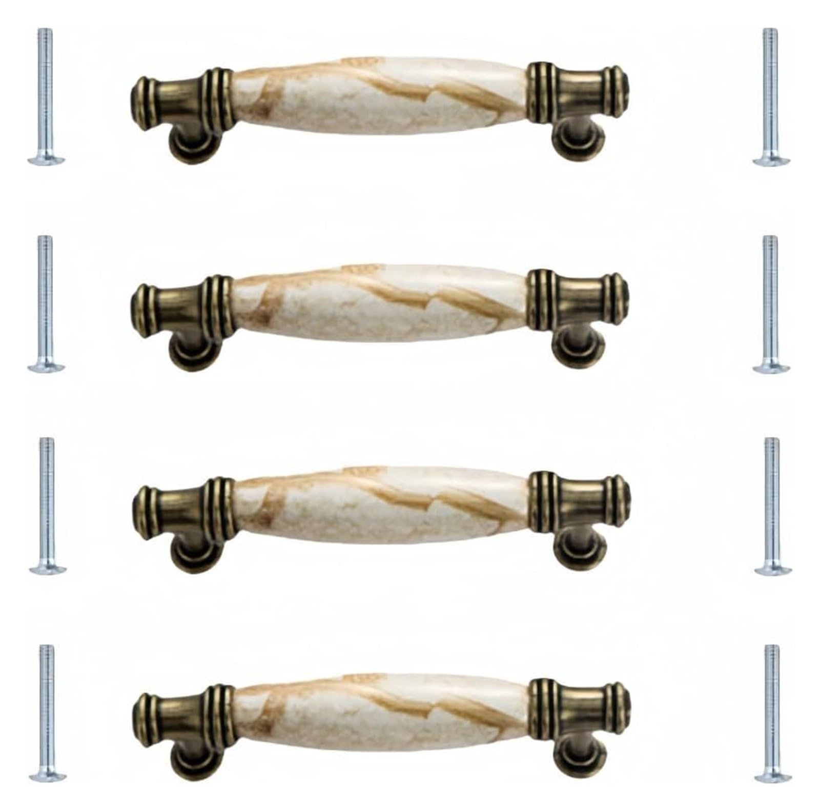ENmrfvkz Ceramic Cupboard Drawer Handle Knobs, 4Pcs Marble Ceramic Zinc Alloy Single Hole Cabinet Knobs 76/96/128mm(122 * 30mm)