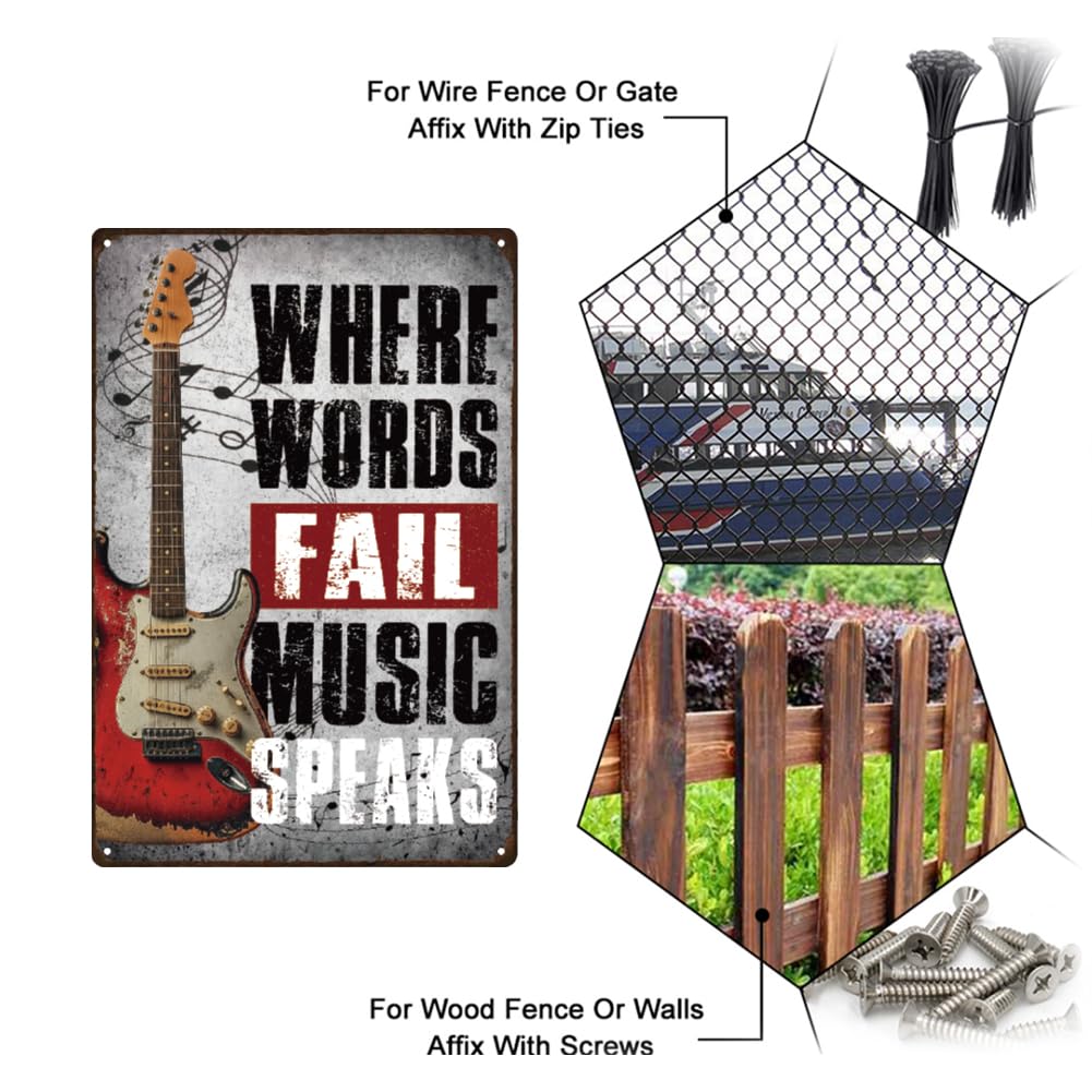 SUPERDANT Metalen bord Muzikale Tinnen Borden Retro Metalen Poster Tinnen Borden Vintage Decoratie Metalen Borden Waar Woorden Falen Spreekt Muziek Wanddecoratie Muziek Bar Pub Café Muur