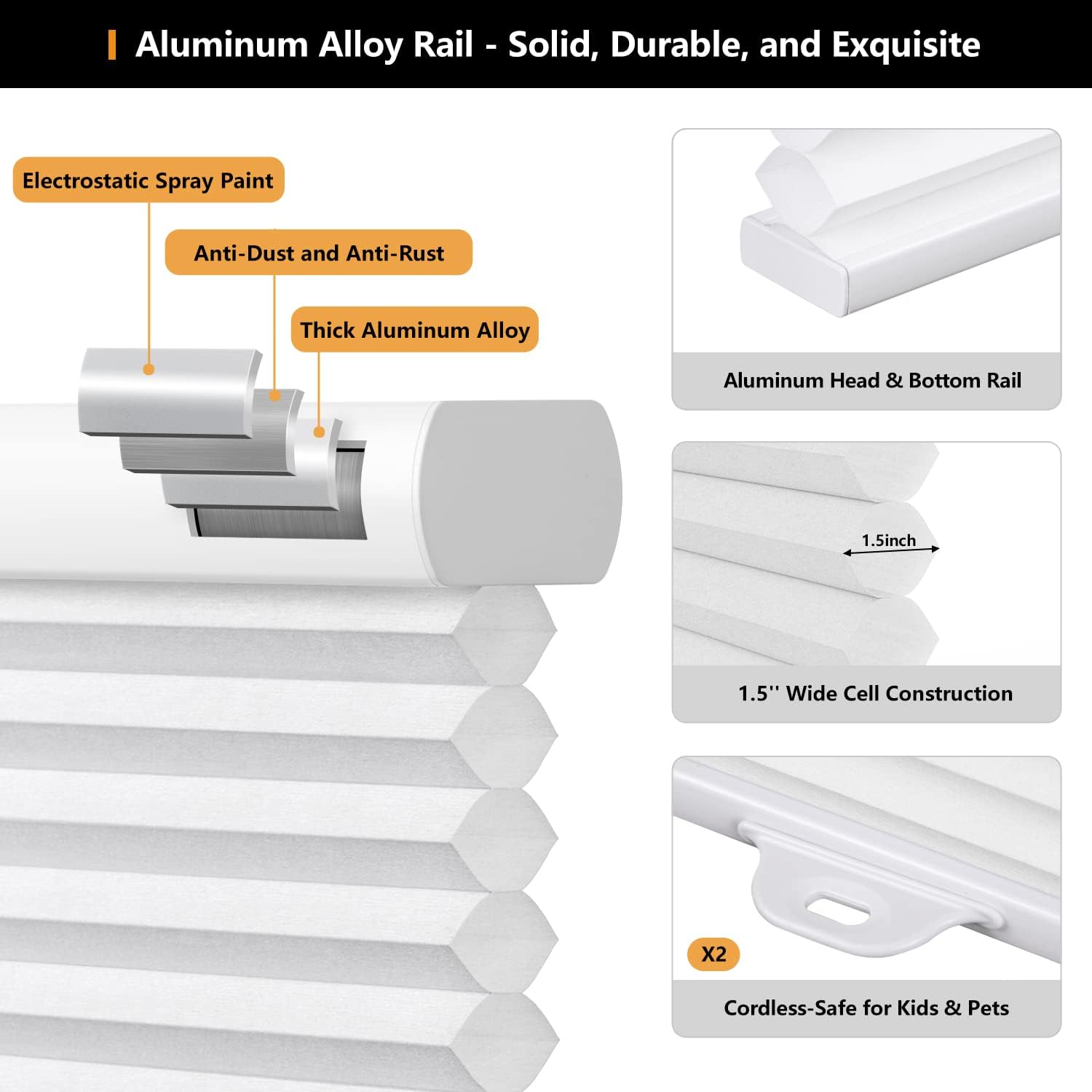 LazBlinds Cordless Cellular Shades, Custom Light Filtering 1.5 inch Honeycomb Shades Pleated Blinds for Windows, White