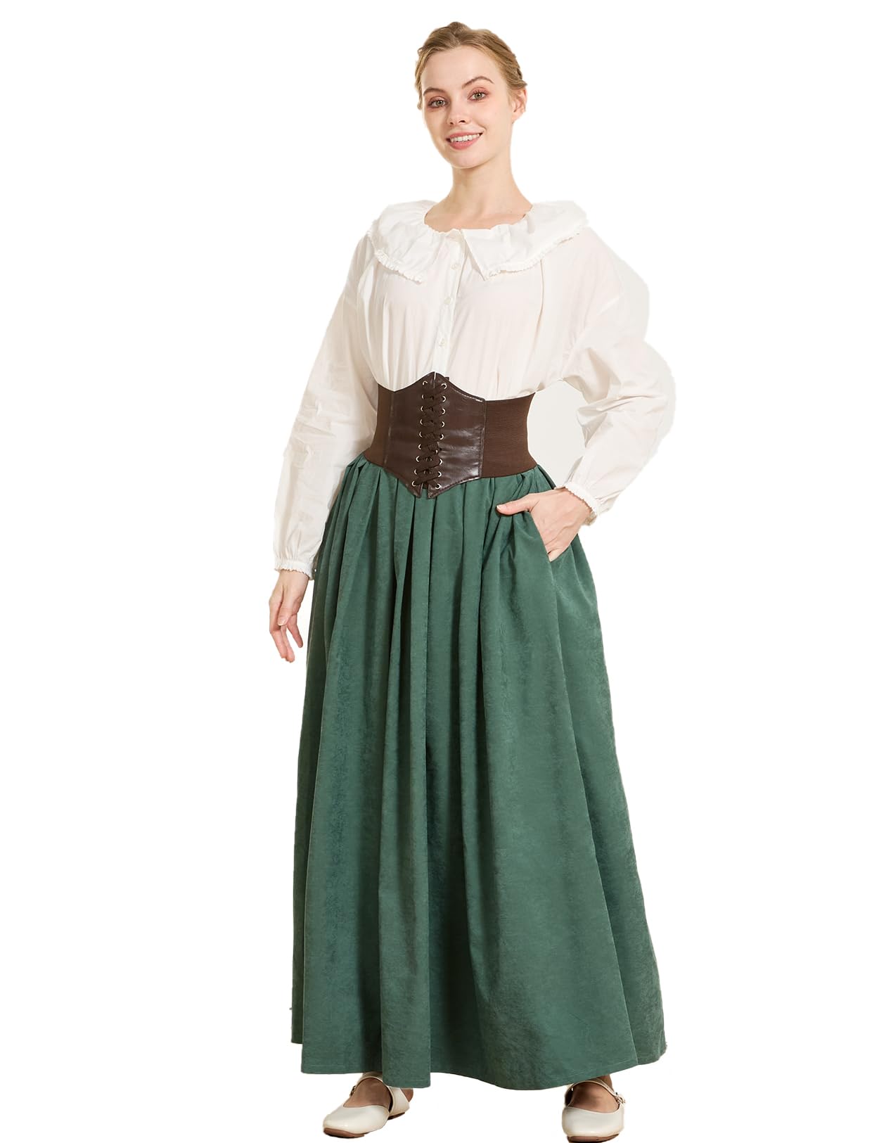 BEAUTELICATE Falda Larga Mujer Victoriano Medieval con Bolsillos y Cintura Elástica Ideal para Cosplay Steampunk Larp Fiestas de Halloween