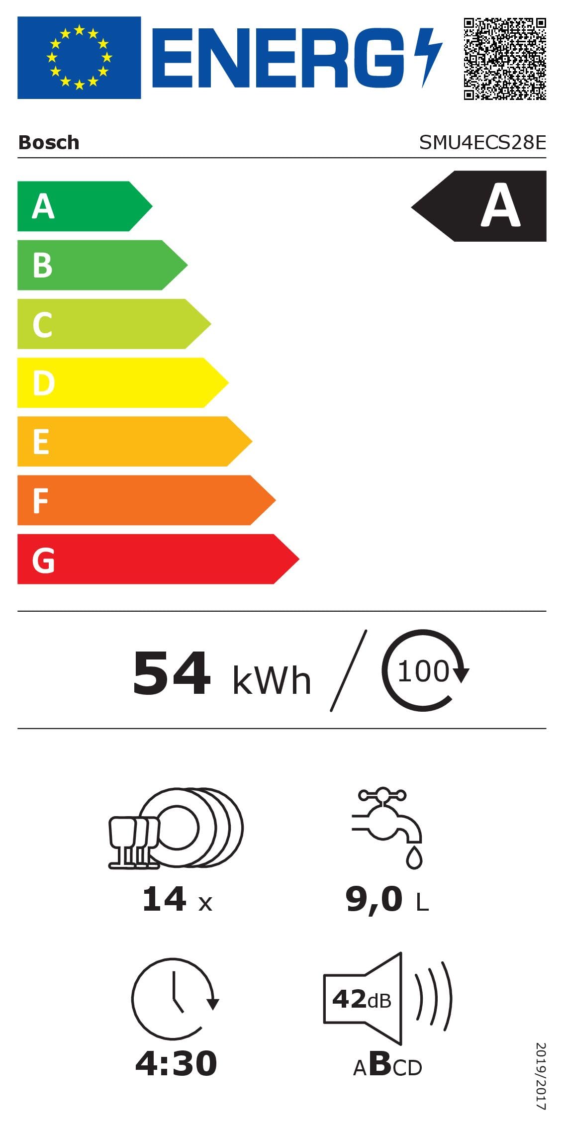 Lave-vaisselle sous plan Série 4 60 cm Acier brossé SMU4ECS28E