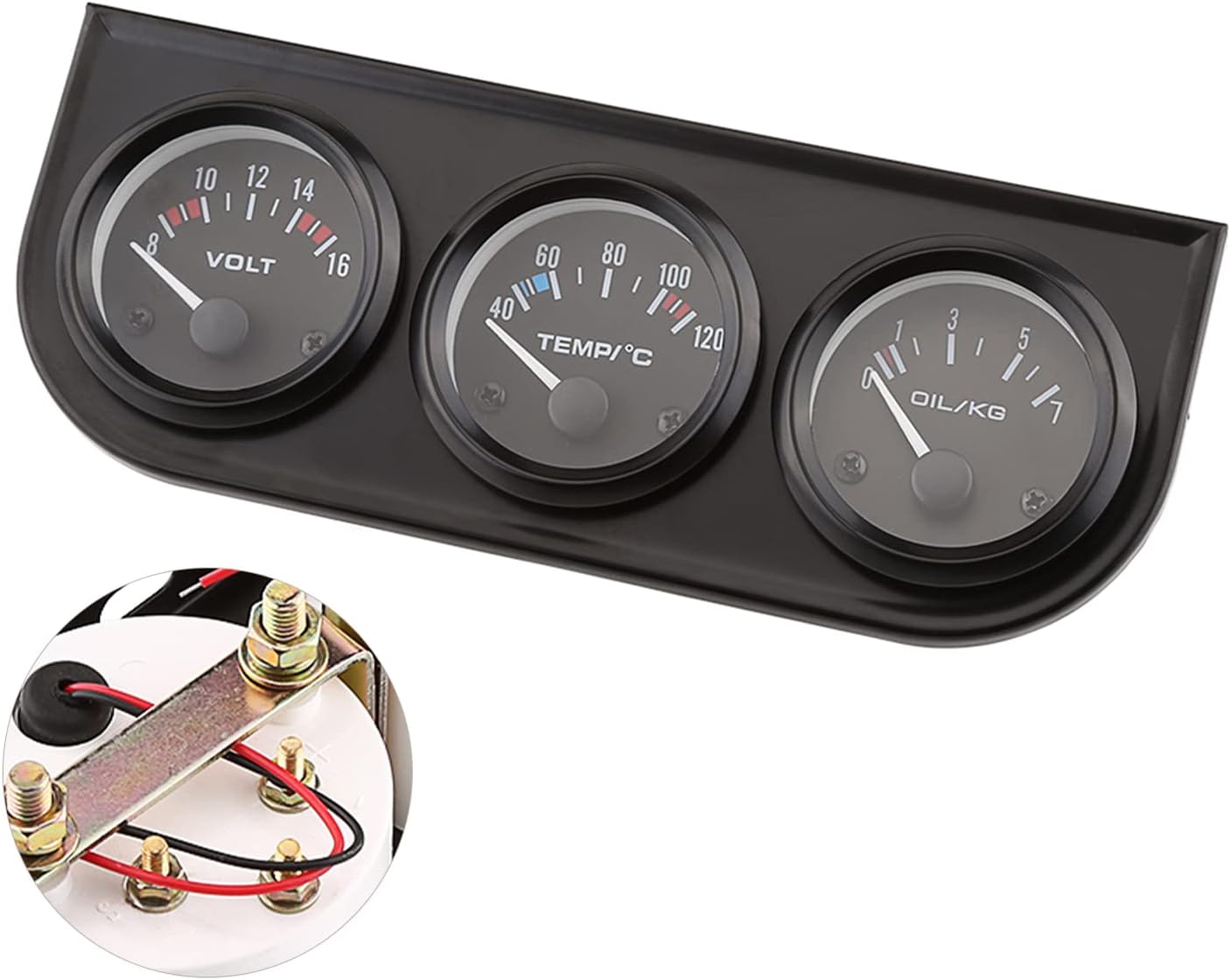 52mm Triple Gauges Racing Look, Water Temp Gauge Oil Pressure Meter for Car Truck, 12V