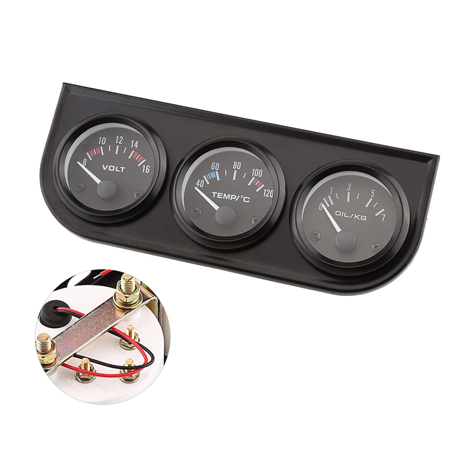 Voltmètre 3 en 1 à Triple Jauge de 52mm, Jauge de Température de l'eau, Compteur de Pression d'huile avec Capteur pour Voiture et Camion, Kit de Jauge Triple, Jauge de Pression