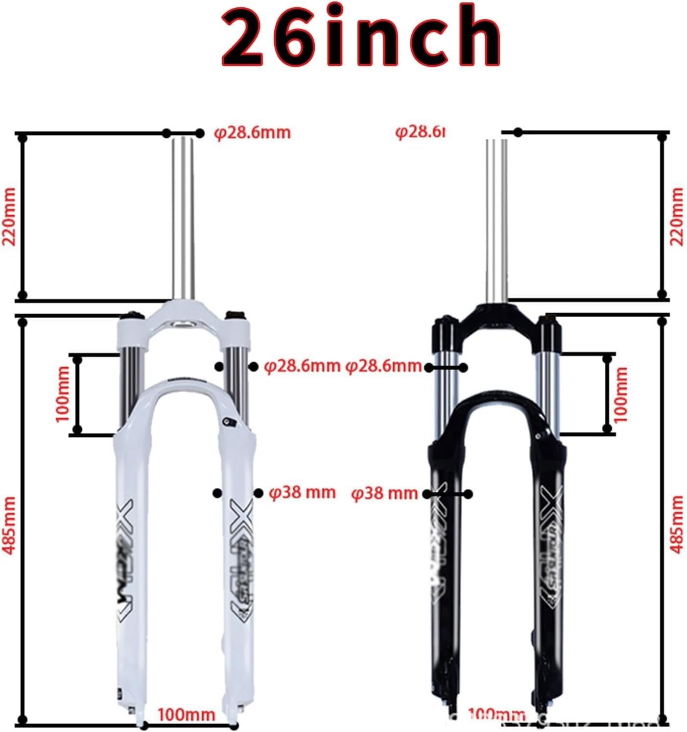 Widelec do roweru górskiego 26/27,5/29 cala 100 mm podróżny stop aluminium lekki przedni hamulec tarczowy 28,6 mm bezgwintowy prosty rower B, 26 cali
