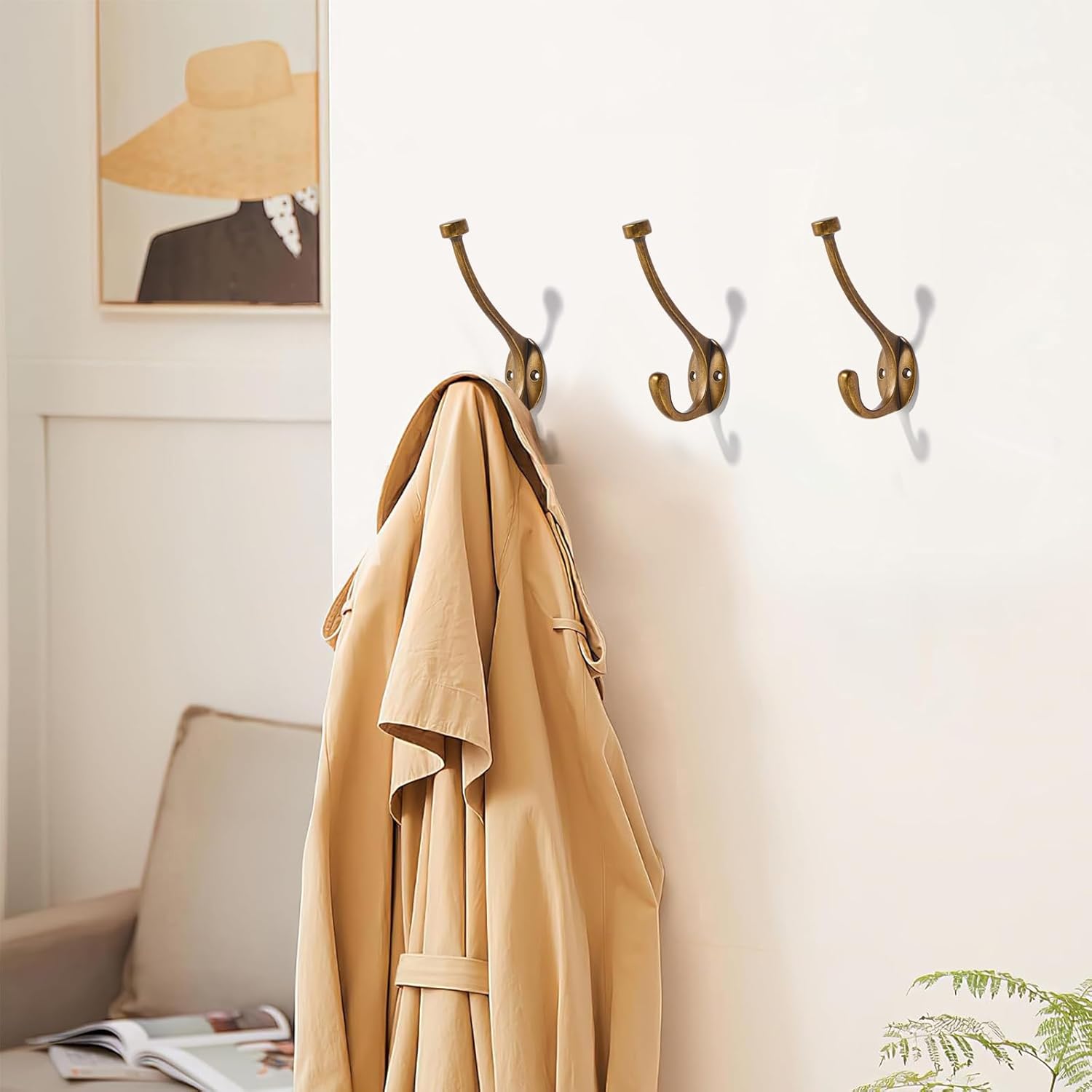 khtumeware The 3 Pack 5-1/2 inch Antique Brass Coat Hook zinc Alloy mudroom Hooks is Suitable for bathrooms, Behind Doors, bedrooms, and is a Towel Robe Hooks for Both Household and Commercial use