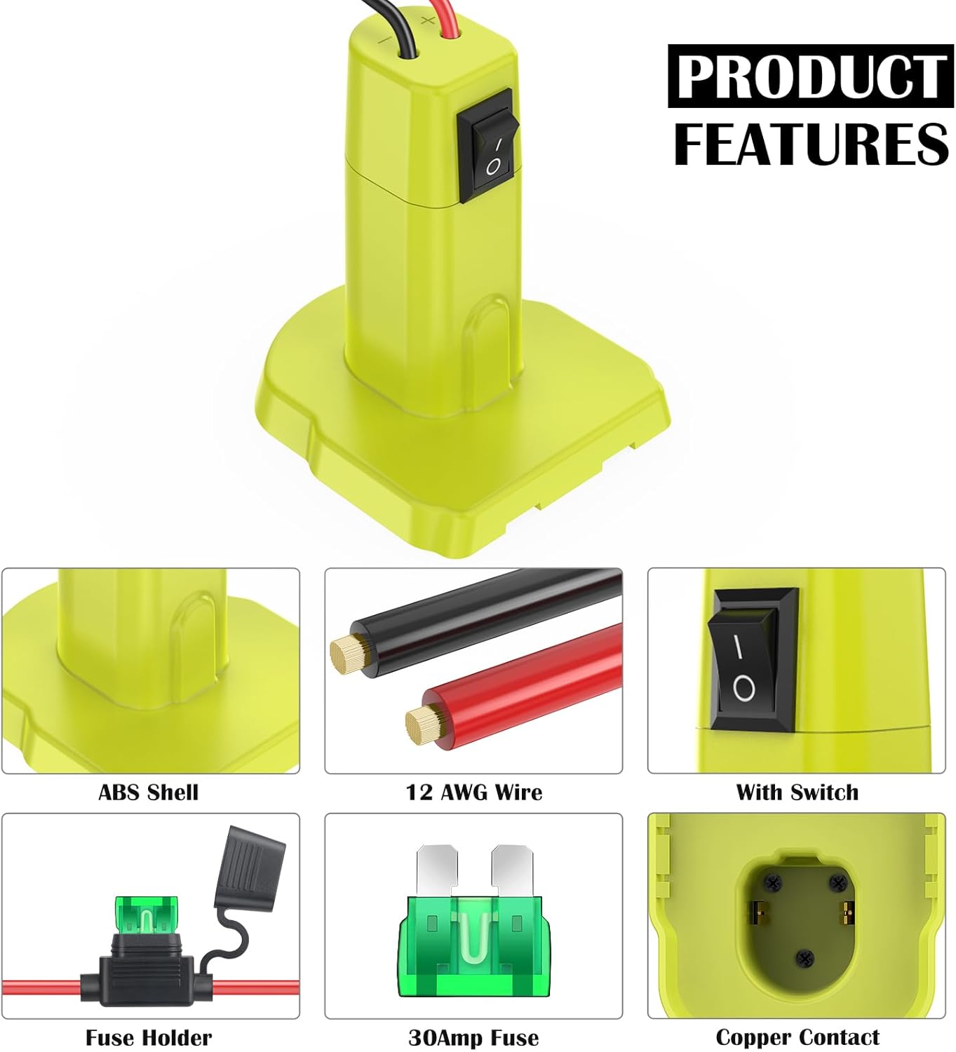 2 Packs Power Wheel Adapter for Ryobi 18V Battery Adapter Power Wheel Battery Converter Kit with Fuse & Switch & Wire Terminals 12AWG Wire for DIY Ride On Truck and Rc Toys