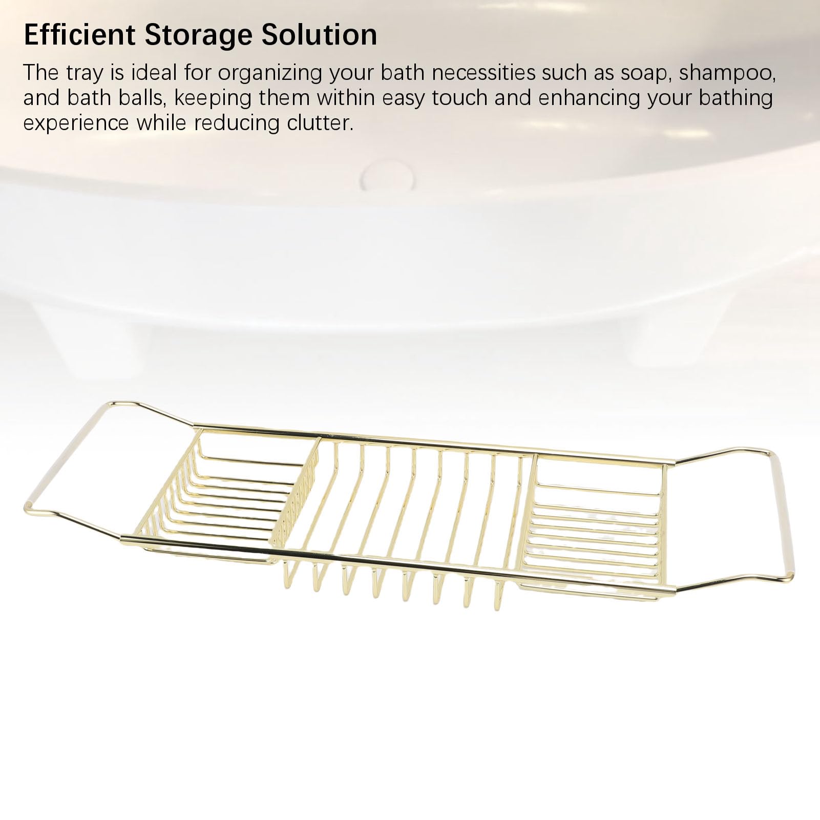 Bandeja de Acero Inoxidable para bañera, Bandeja de bañera expandible, Mesa para baño de Lujo, Mesa de bañera Ajustable, Carrito de Ducha, Organizador de baño, Accesorios (Oro)