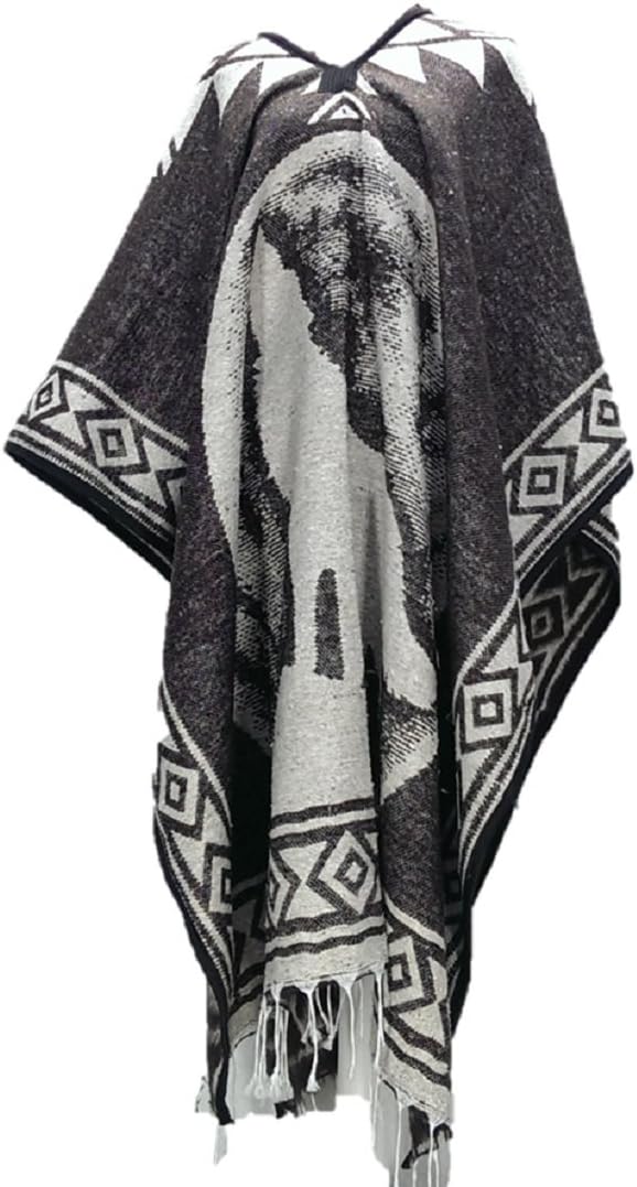 Sharpshooter Brown Full Moon Howling Wolf Poncho & Black Cowboy Hat Set