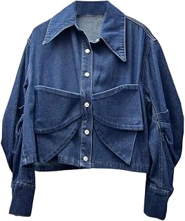 Women's Slim Fit Shirt Loose Pleated Sleeve Patchwork Bow Short Blouse