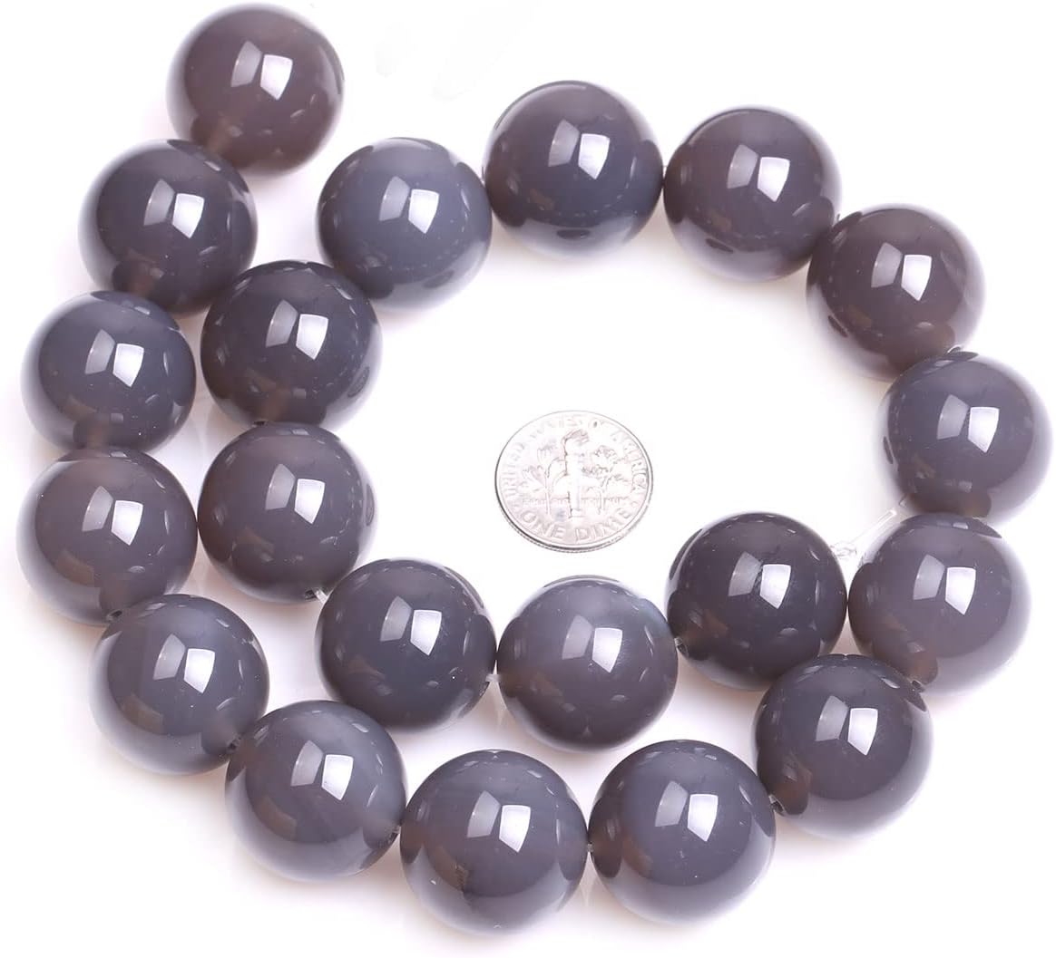 JOE FOREMAN 20mm Gray Agate Natural Stone Round Bead Semi Precious Gemstone Loose Beads for Jewelry Making 15" Beaded Strand DIY Handmade Craft Supplies