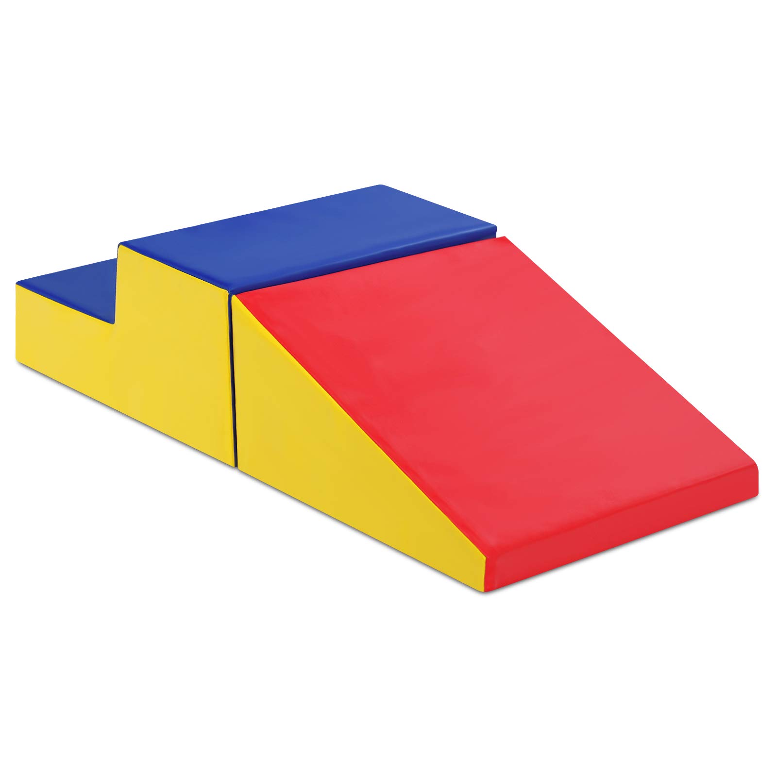 GYMAX Juego de 2 Piezas de Construcción Blanda, Bloques de Construcción de Espuma para Niños para Jugar y Escalar, Bloques Grandes de Espuma Multicolor para Casa, Jardín de Infancia (Amarillo+Rojo)