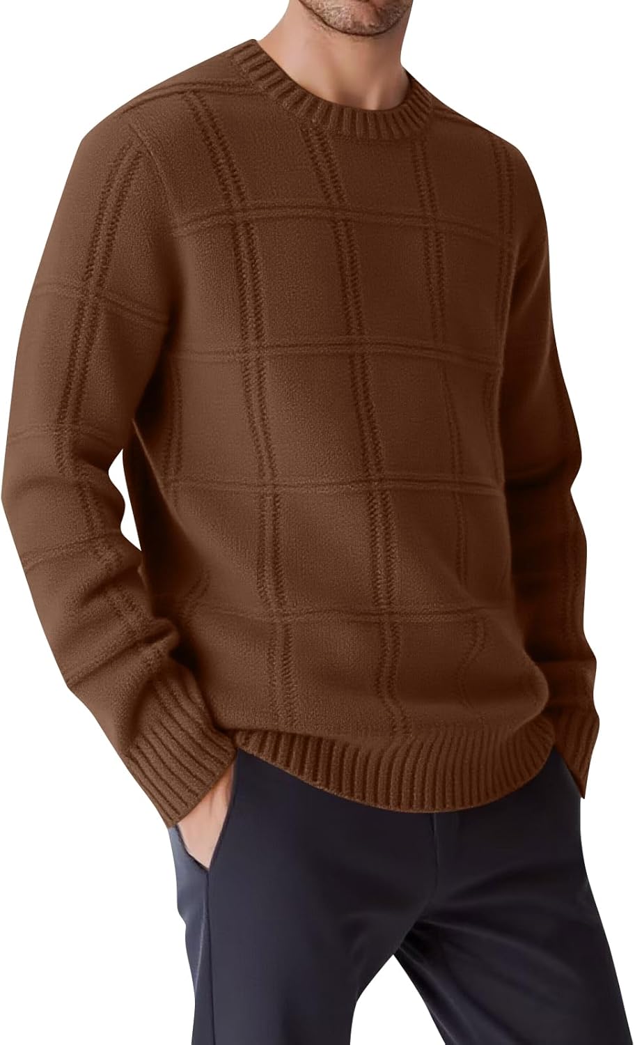 Ymosrh Men's Sweater Long Sleeve Fall Winter Jacquard Knitted Warm Pullover Sweaters, M-3XL