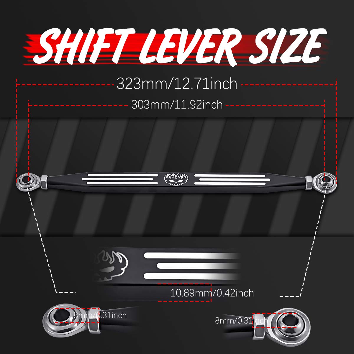 KATUR Motorcycle Skull Stripe Black CNC Shift Linkage Gear Shift Lever
