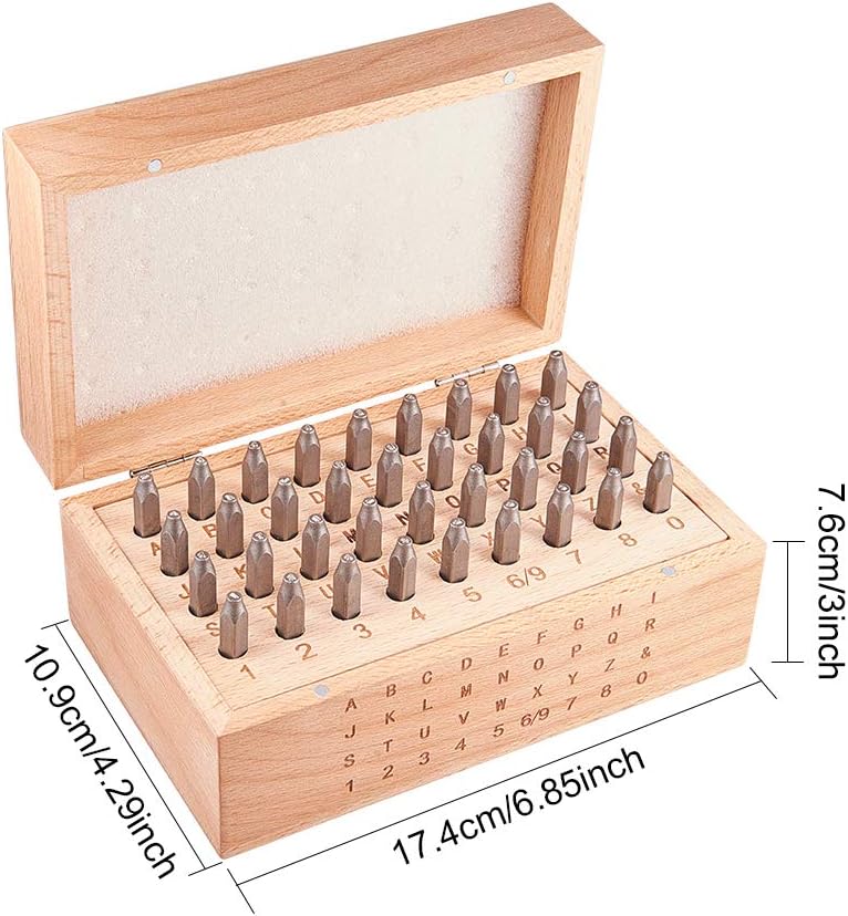 PH PandaHall Iron Number Alphabet Punch Sets, 36pcs 1.5mm(1/16 inch) Uppercase Alphabet A to Z, Number 0 to 8 and Symbol & Metal Stamp Punch Tool Kit for DIY Jewelry Making, Black
