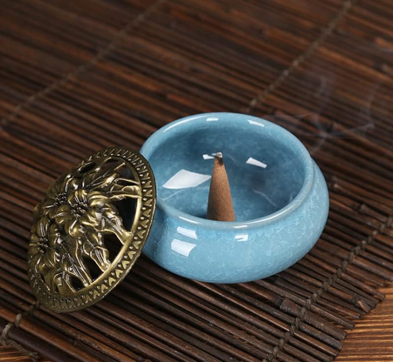Miniatura 5 de Quemador de incienso de cerámica colorido agrietado con hielo, soporte de incienso para el hogar, base de incienso con bobina de cono de Buda Zen