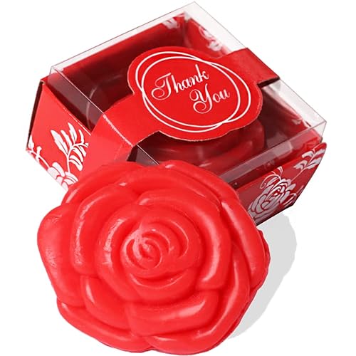 Paquete de 24 recuerdos de jabón de rosas rojas perfumadas hechas a mano, recuerdos de fiesta de boda para invitados, regalos de despedida de