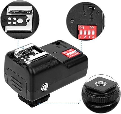 Miniatura 8 de Juego de disparadores de flash, 433 MHZ 16 canales Speedlite Studio Shutter Release Transceptor Kit con 1 transmisor 3 receptores 1 cable de