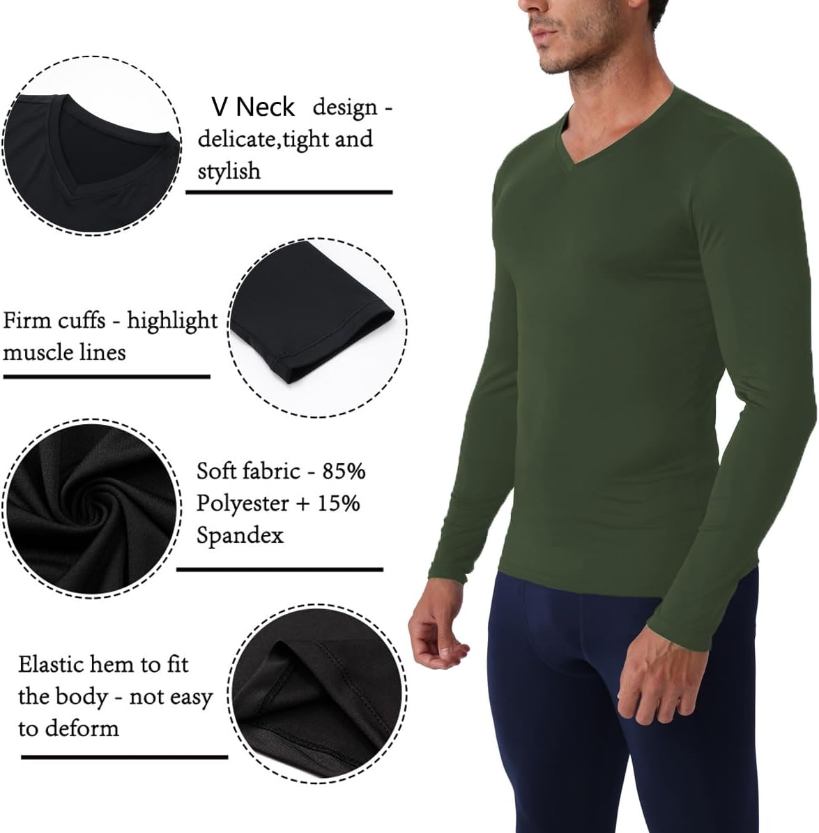 Queerier Men's Compression Shirt V Neck Long Sleeve Workout Shirts Athletic Gym Undershirts Active Sports Base Layer Tops - Image 4