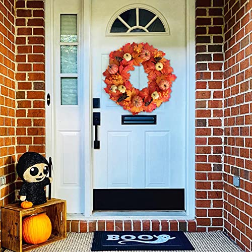 Fall Wreaths For Front Door 20 Inch With Wreath Hanger - Halloween Wreath Artificial Pumpkin Maple Leaf, Harvest Autumn Fall Door Wreath Decorations For Window Front Porch Thanksgiving Fall Decor #TOP1
