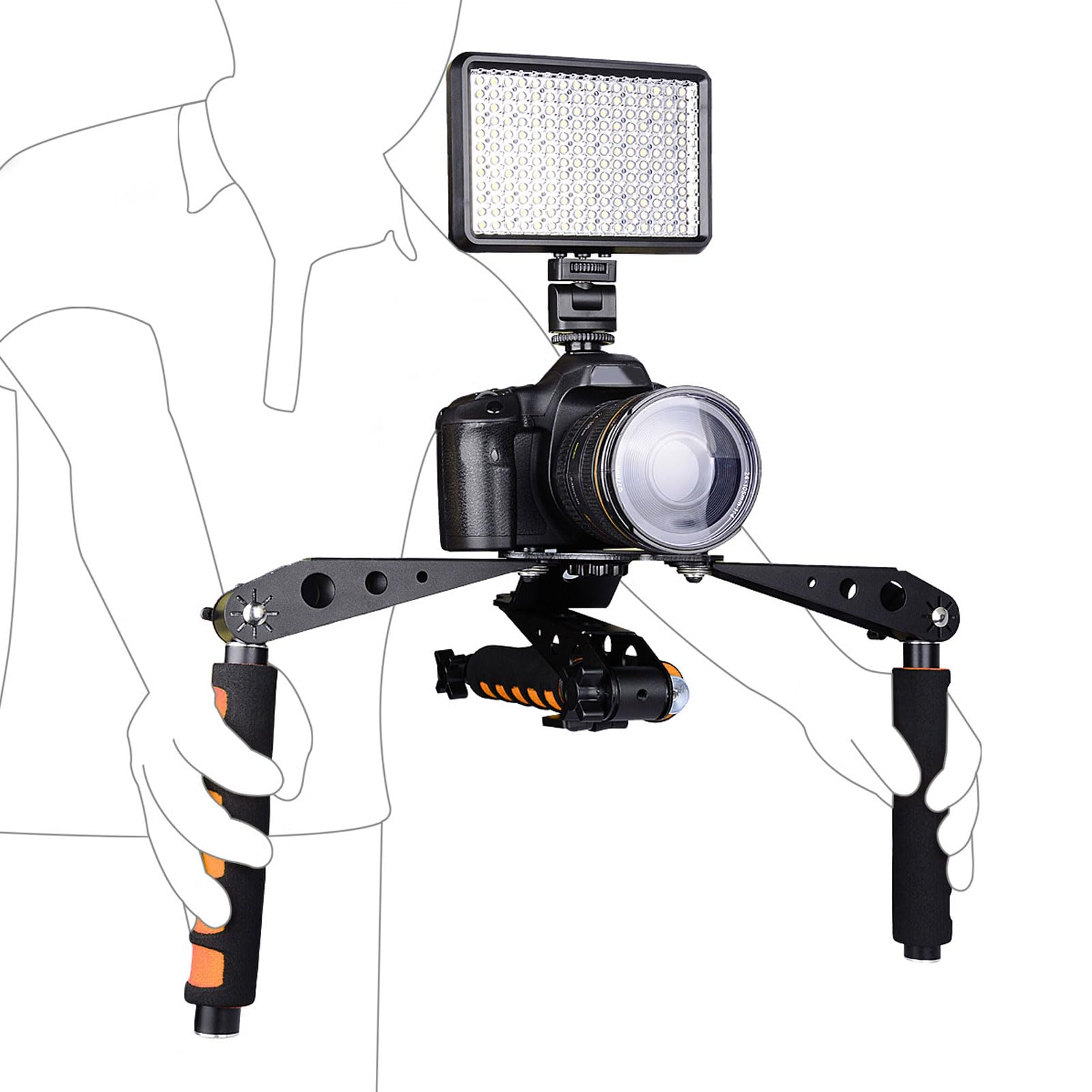 Bewinner Kit de la Plataforma de Soporte de Hombro de la Cámara para Videocámaras DSLR con Mango de Altura Ajustable, Estabilizador Plegable Anti Shake para Diseñar Al Aire Libre de