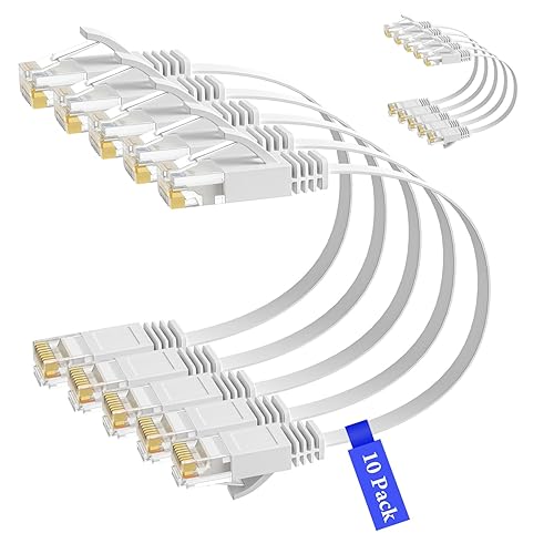 Miniatura 8 de Elecan Cable Ethernet plano Cat 6 de 2 pies5 unidades, cables de conexión cortos delgados de alta velocidad, cables de Internet, 30 AWG de cobre
