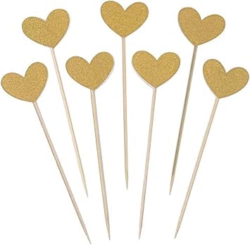 Confetti! 40-piece Heart Cupcake Toppers - Adorable Love-Themed Decorations for Valentines Day, Weddings, Bridal Showers, Birthdays, and More! - Gold