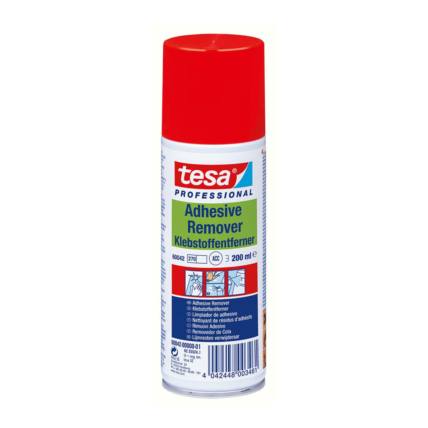 tesa ADHESIVE REMOVER - Klebstoffentferner Spray - entfernt Kleber, Etiketten und Verschmutzungen mit Fett, Teer und Harz - 200 ml