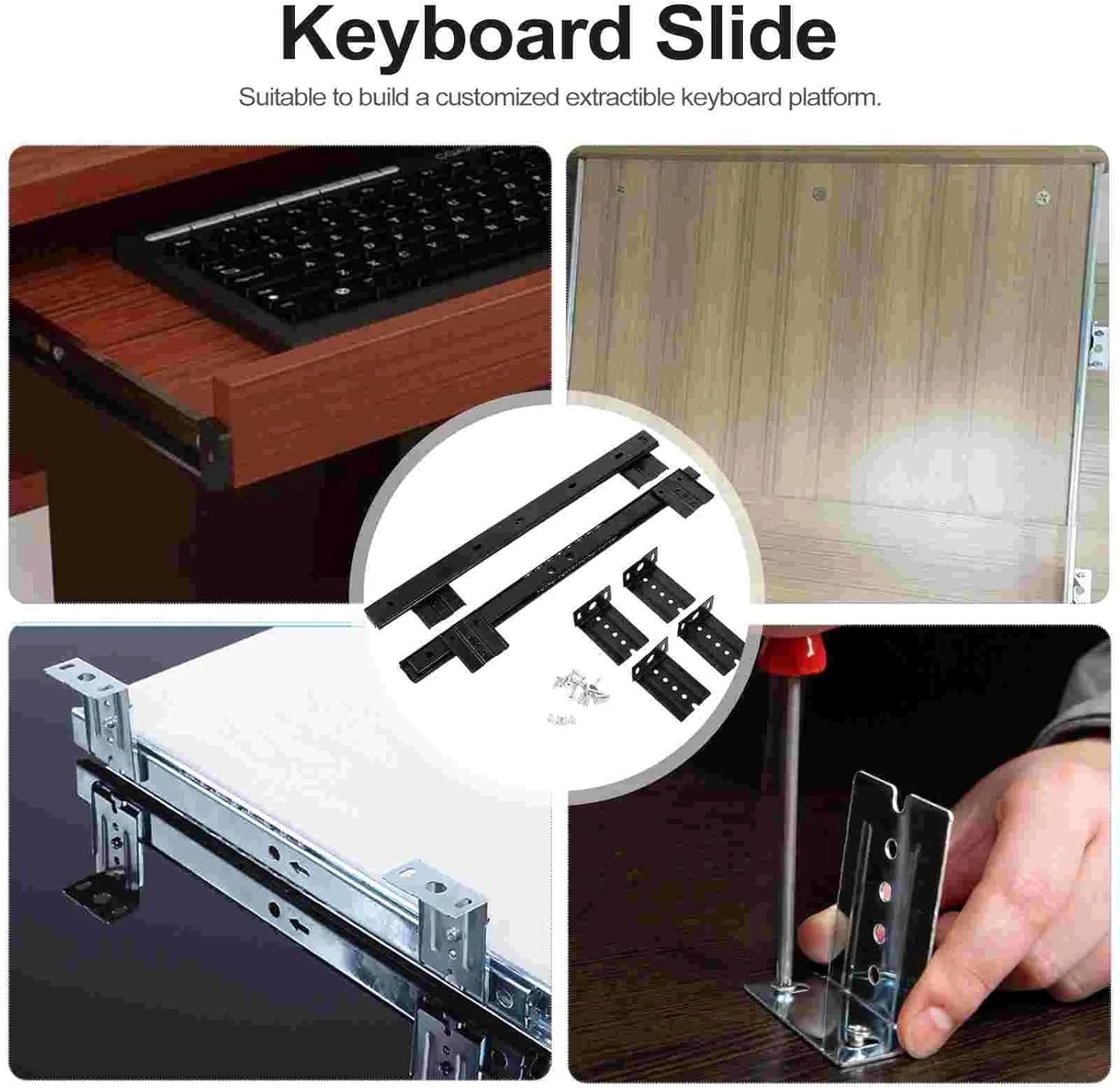 Drawer Slides Desk Keyboard Drawer Rail Tray Slide Track Adjustable Underdesk Computer