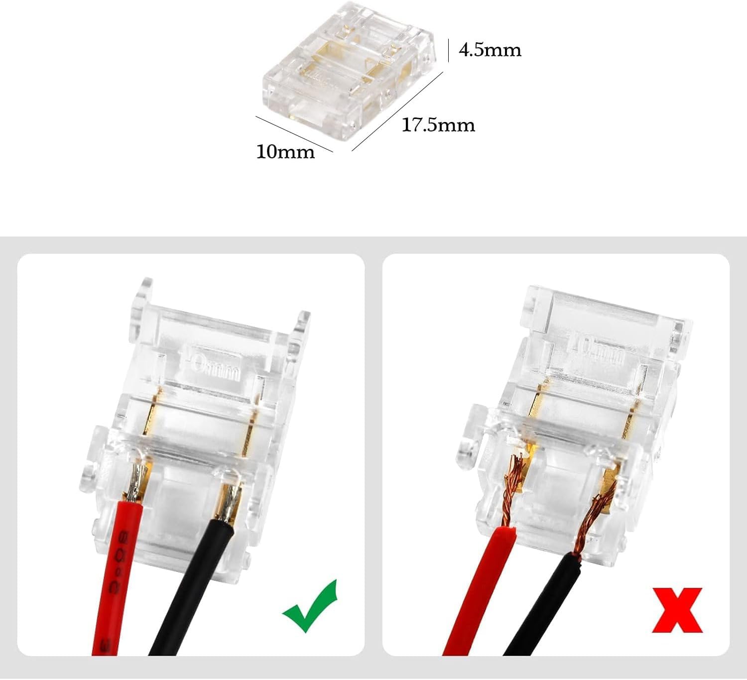 TOKERU LED Strip Connector, 20 Pack, 8mm, 2-Pin (Strip to Wire (COB), 10mm, Transparent - Image 3