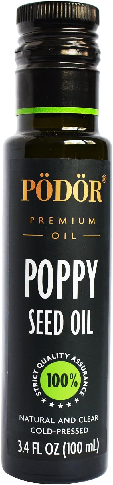 PÖDÖR Premium Poppy Seed Oil - 3.4 fl. Oz. - Cold-Pressed, 100% Natural, Unrefined and Unfiltered, Vegan, Gluten-Free, Non-GMO in Glass Bottle