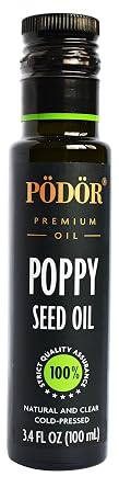 PODOR Premium Poppy Seed Oil - 3.4 fl. Oz. - Cold-Pressed, 100% Natural, Unrefined and Unfiltered, Vegan, Gluten-Free, Non-GMO in Glass Bottle