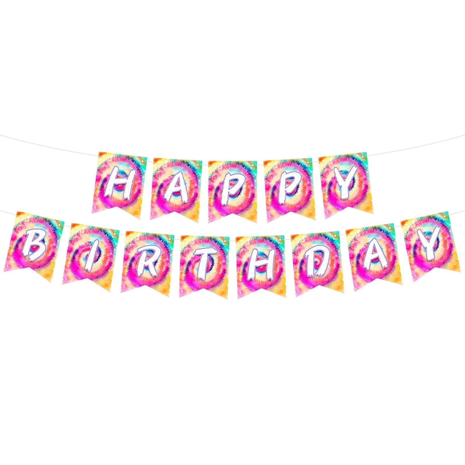 Kalttoy Multicolor Eye Catching Birthday Party Decorations Colorful Tie Dyes Theme Letter Pennants Jewelry Celebration Supplies Colorful Decorations