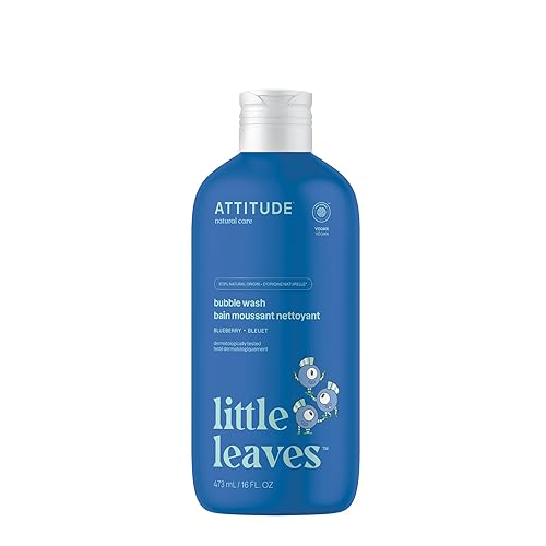 ATTITUDE Bubble Wash para niños, champú para el cabello y jabón corporal, verificado por EWG, a base de plantas y minerales, vegano, arándano, 16