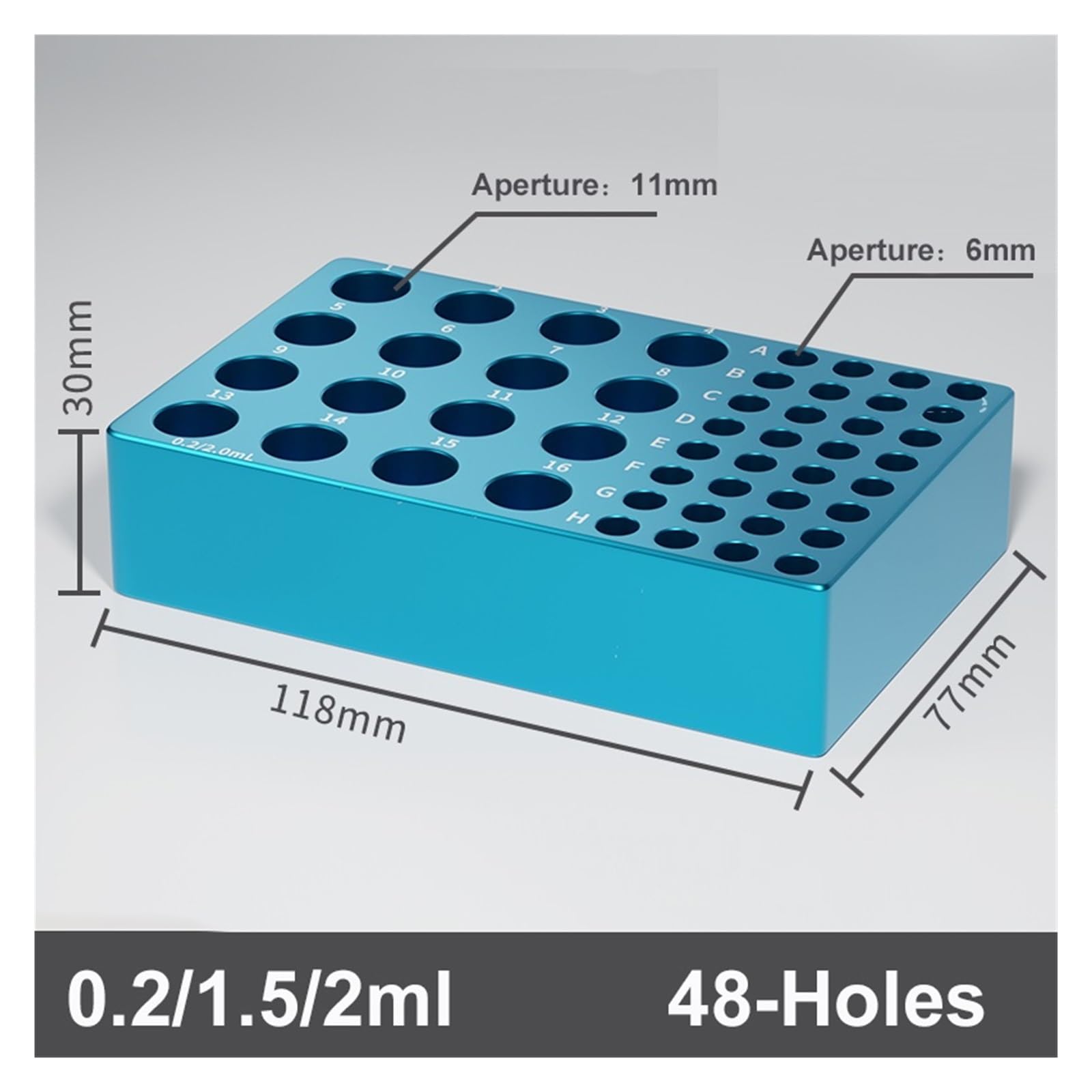 Gradilla Para Tubos De Centrífuga Caja de hielo de aluminio, bloque de tubo centrífugo, termostato de baja temperatura, módulo de congelación multiusos preenfriado, 0,2, 1,5, 5ml | 48Holes-Blue