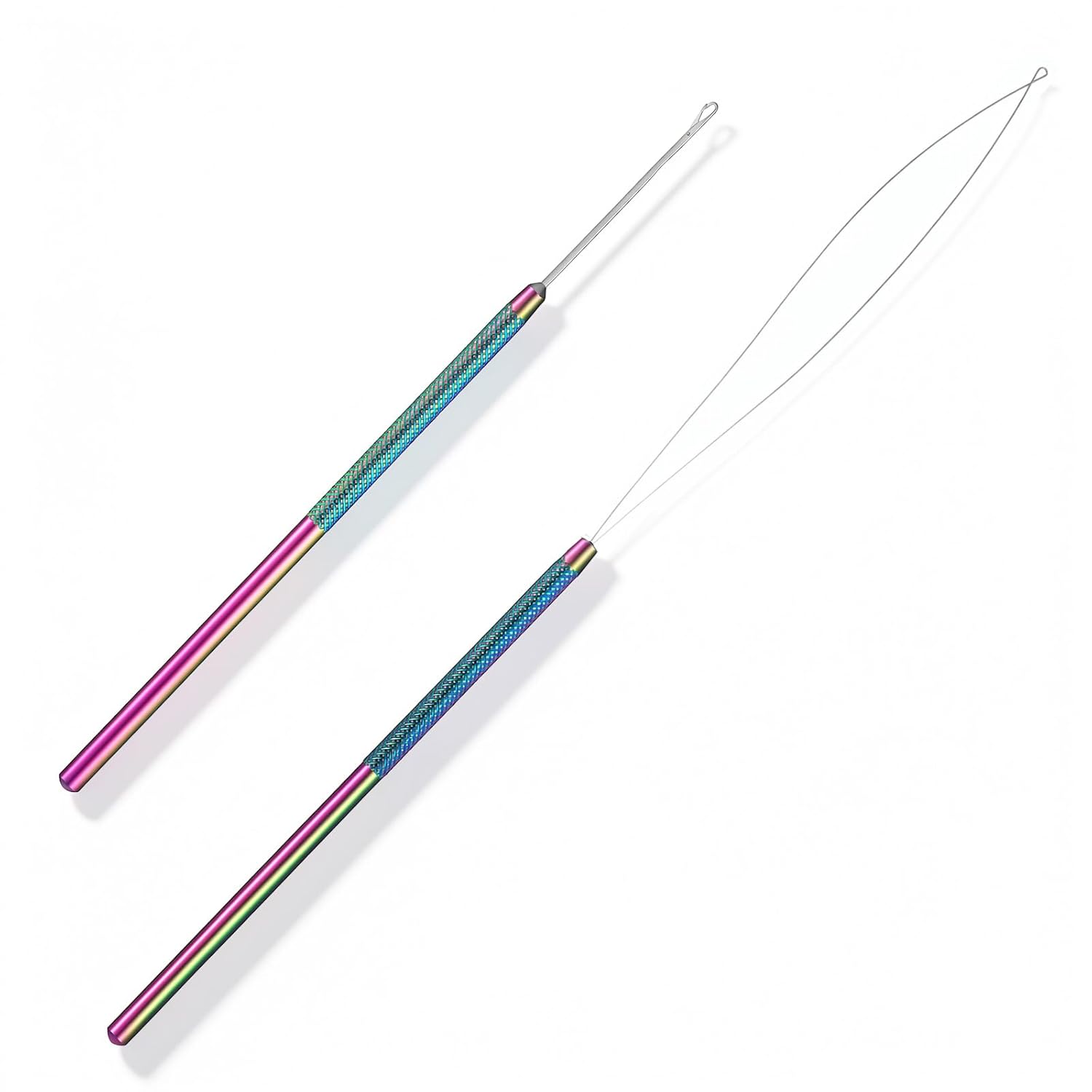 2 PCS Hair Tinsel Tool, Hair Beader Tool, Stainless Steel Micro Link Loop Hook Needle for Hair Tinsel, Silicone Beads, Long and Short Hook Needles for DIY Hair Styling
