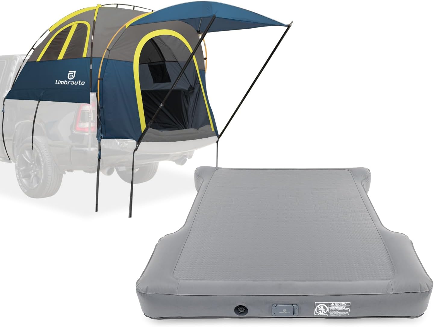 Umbrauto 5.5'-5.8' Truck Bed Tent with Awning & Truck Bed Mattress Bundle, 3-Season PU3000mm Waterproof Canopy with Zero-Sag Inflatable Bed for F150, Ram, Silverado