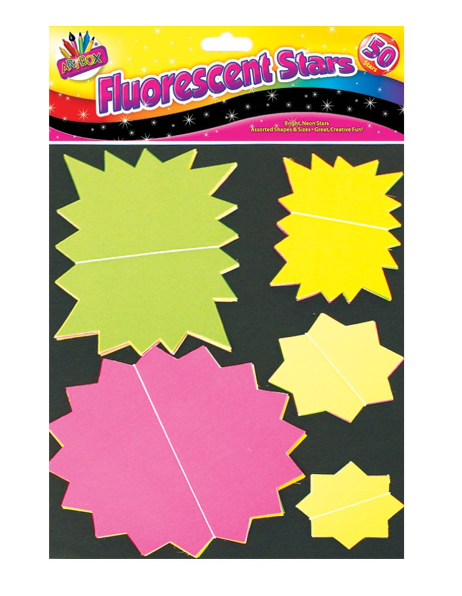 B&Q -  50 Pack Assorted Fluorescent Stars Vibrant Neon Stars Assorted Sizes Attention Grabbing Versatile Decoration Easy To Use In
